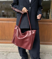 Women's Burgundy Shopper Large Handle Bag