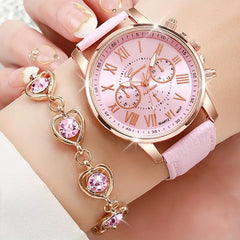6pcs Pink Elegance Watch and Jewelry Set