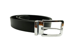 Sleek Black Leather Belt - Polished Steel Buckle, Premium Quality