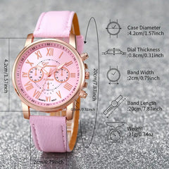 6pcs Pink Elegance Watch and Jewelry Set