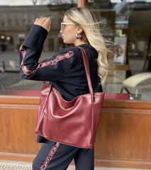 Women's Burgundy Shopper Large Handle Bag