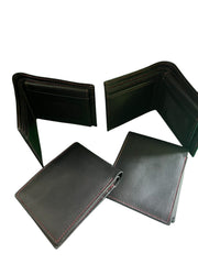 Sleek black leather wallet with red stitching