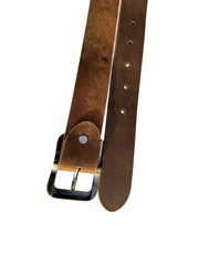 Premium Crazy Horse Genuine Leather Belt with Brass Buckle - Durable and Stylish