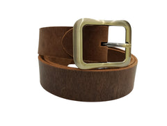 Premium Crazy Horse Genuine Leather Belt with Brass Buckle - Durable and Stylish