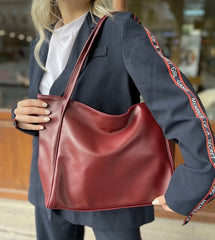 Women's Burgundy Shopper Large Handle Bag