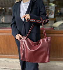 Women's Burgundy Shopper Large Handle Bag