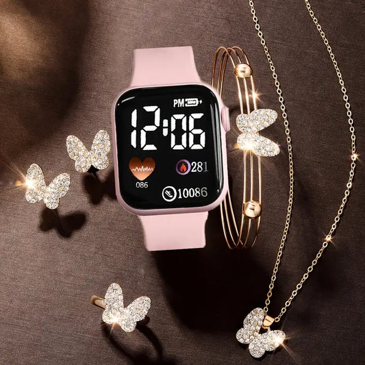 6pcs Butterfly Charm Smartwatch Set