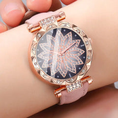 2pcs Radiant Bloom Rose Gold Watch & Bracelet Set