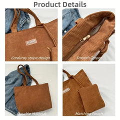 2-Piece Corduroy Tote Bag Set – Stylish & Spacious Women’s Handbag