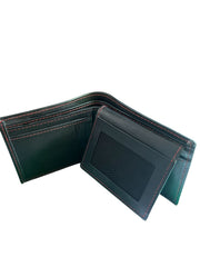 Sleek black leather wallet with red stitching