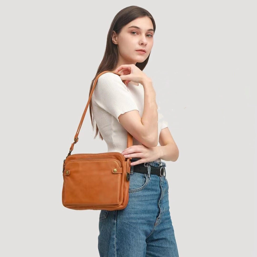 European And American Retro Three - layer Leather Messenger Bag - TRENDZYOL