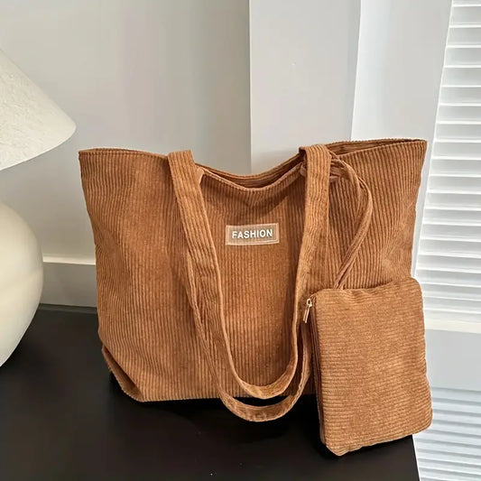 2-Piece Corduroy Tote Bag Set – Stylish & Spacious Women’s Handbag