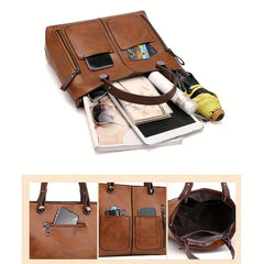 Premium Multi-Pocket Leather Tote Bag