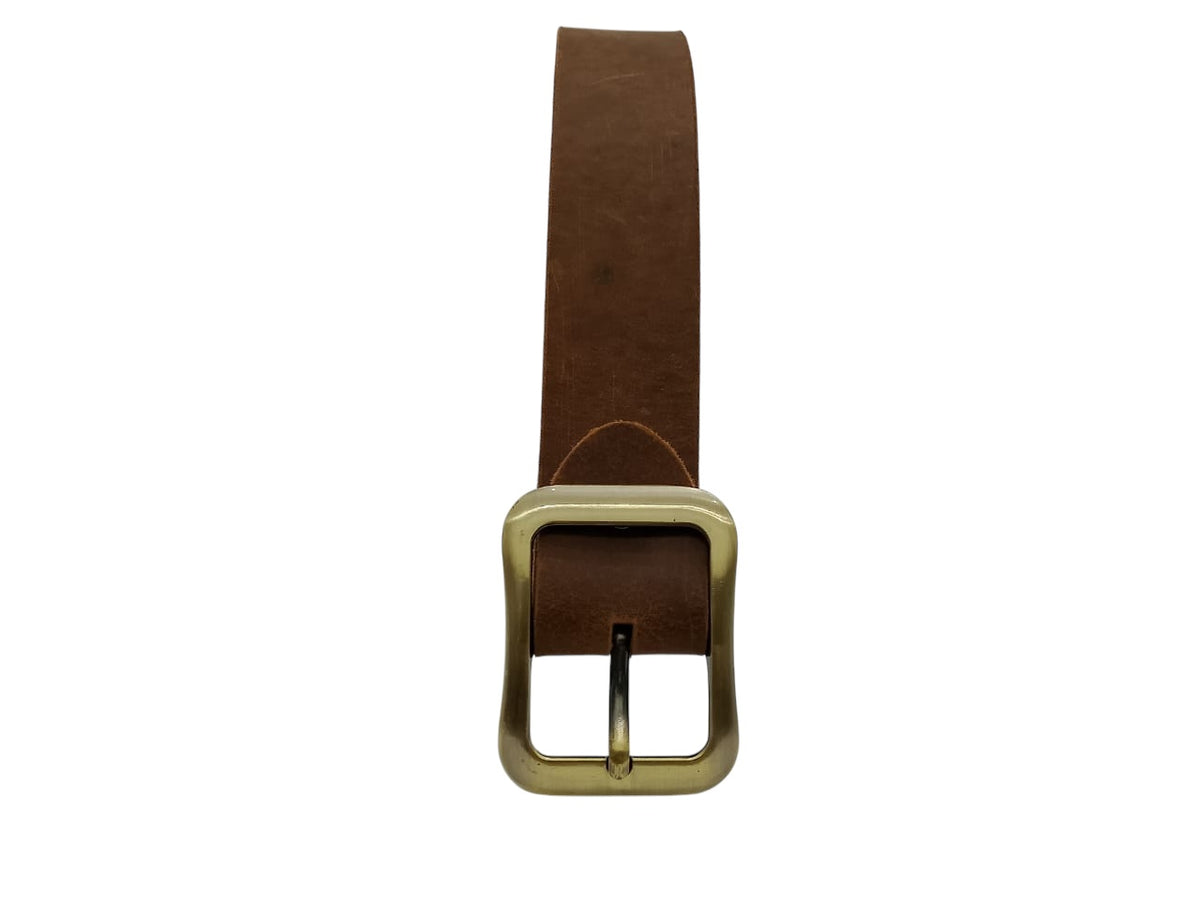 Premium Crazy Horse Genuine Leather Belt with Brass Buckle - Durable and Stylish