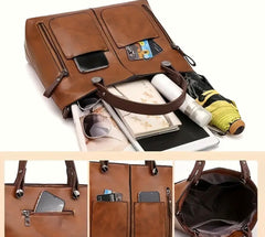 Premium Multi-Pocket Leather Tote Bag