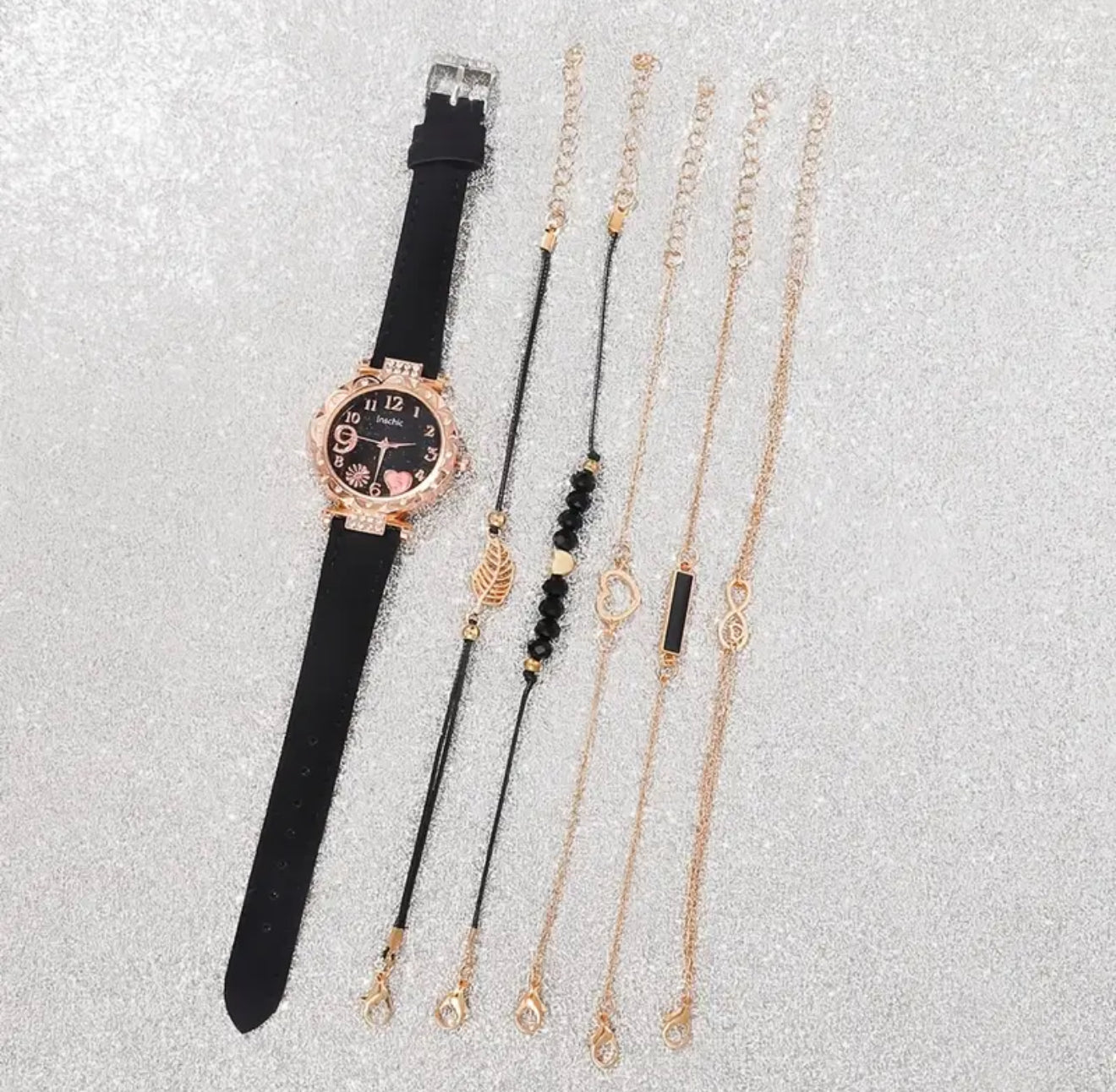 Eternal Charm Black Watch & Bracelet Set