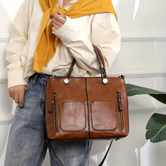 Premium Multi-Pocket Leather Tote Bag