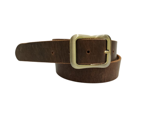 Premium Vintage Genuine Leather Belt with Brass Buckle - Durable and Stylish